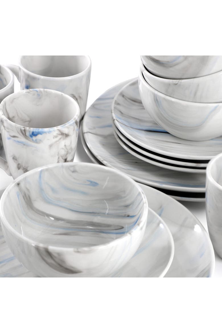 Fine Marble 16 Piece Porcelain Dinnerware Set, Alternate, color, Blue