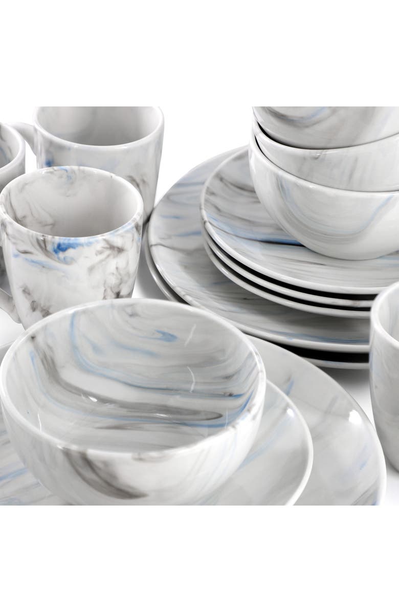 Elama Fine Marble 16 Piece Porcelain Dinnerware Set, Alternate, color, Blue