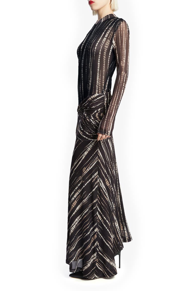 Lea Long Sleeve Mesh Dress, Alternate, color, BLACK/ BROWN