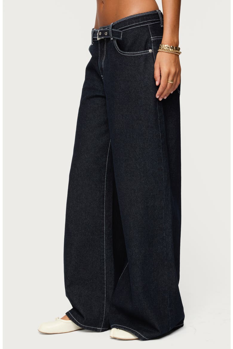 Karah Belted Low Rise Wide Leg Jeans, Alternate, color, DARK-BLUE