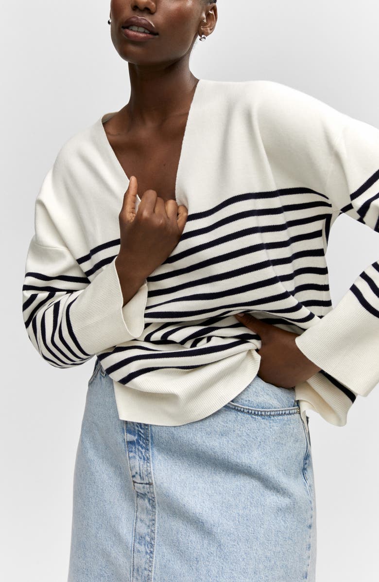 MANGO Stripe Oversize V-Neck Sweater, Alternate, color, 