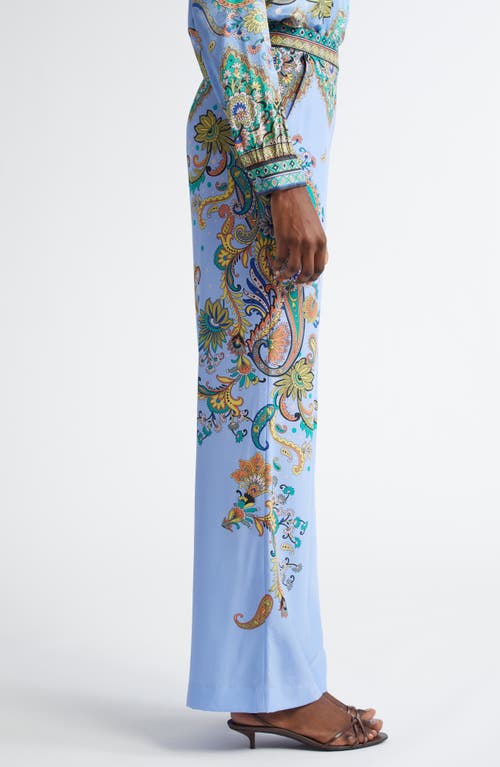 Etro Palazzo Silk Trousers With Floral And Geometric Print In Print On Blue Base