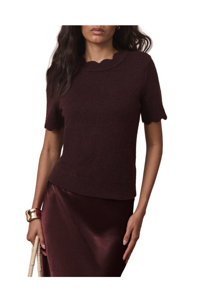 Scallop Crew Knit Top, Main, color, Burgundy