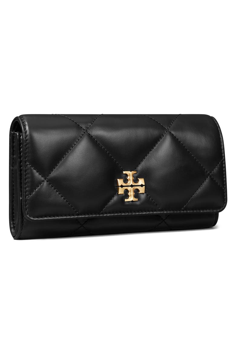 Kira Diamond Quilted Leather Flap Wallet, Alternate, color, BLACK