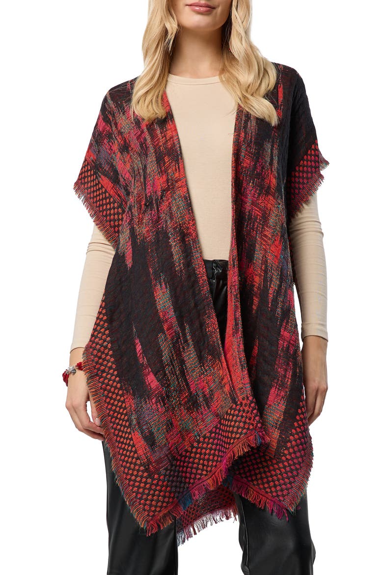 Abstract Fringe Poncho, Main, color, BLACK/ RED MULTI