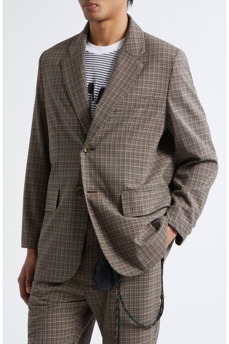 Square Glen Plaid Single Breasted Blazer with Drawstring Hood, Alternate, color, BROWN