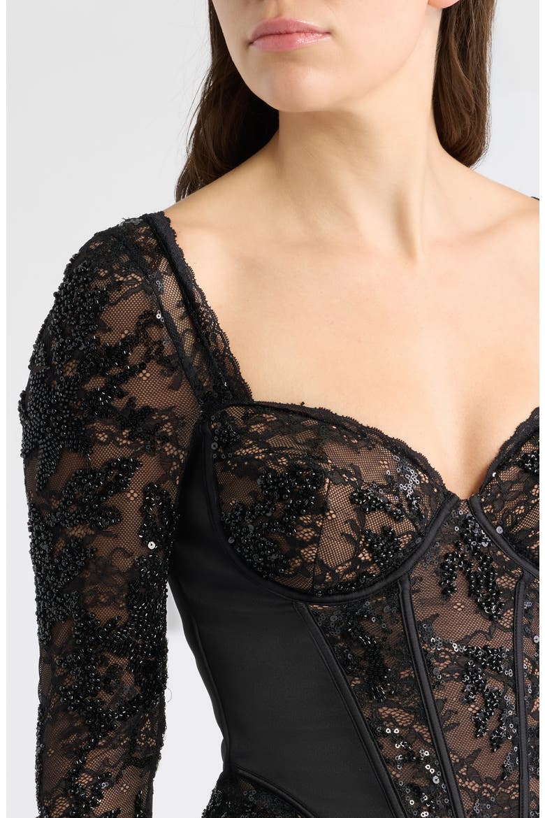 Charelle Embellished Lace Corset Top, Alternate, color, BLACK