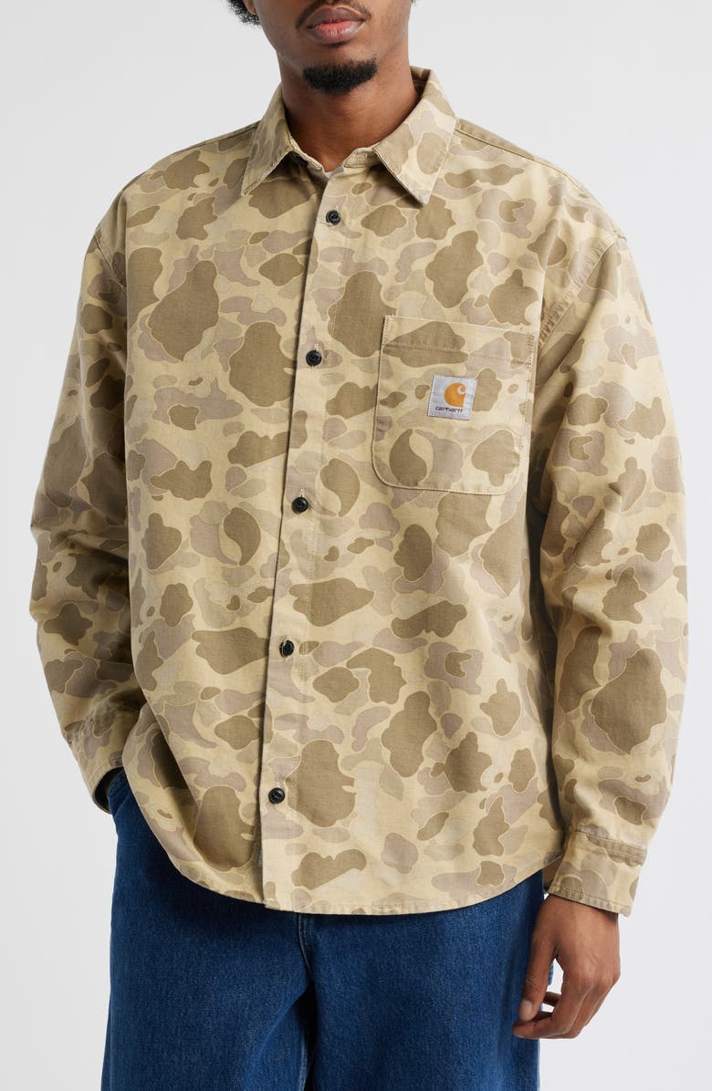 Carhartt Work In Progress Camo Duck Cotton Canvas Button-Up Shirt, Alternate, color, Camo Duck Desert Stone Washed
