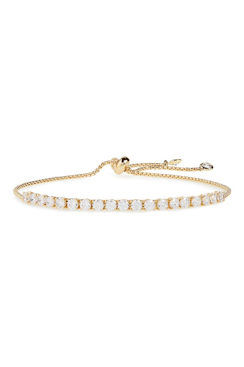 Cubic Zirconia Tennis Slider Bracelet, Main, color, CLEAR/ GOLD