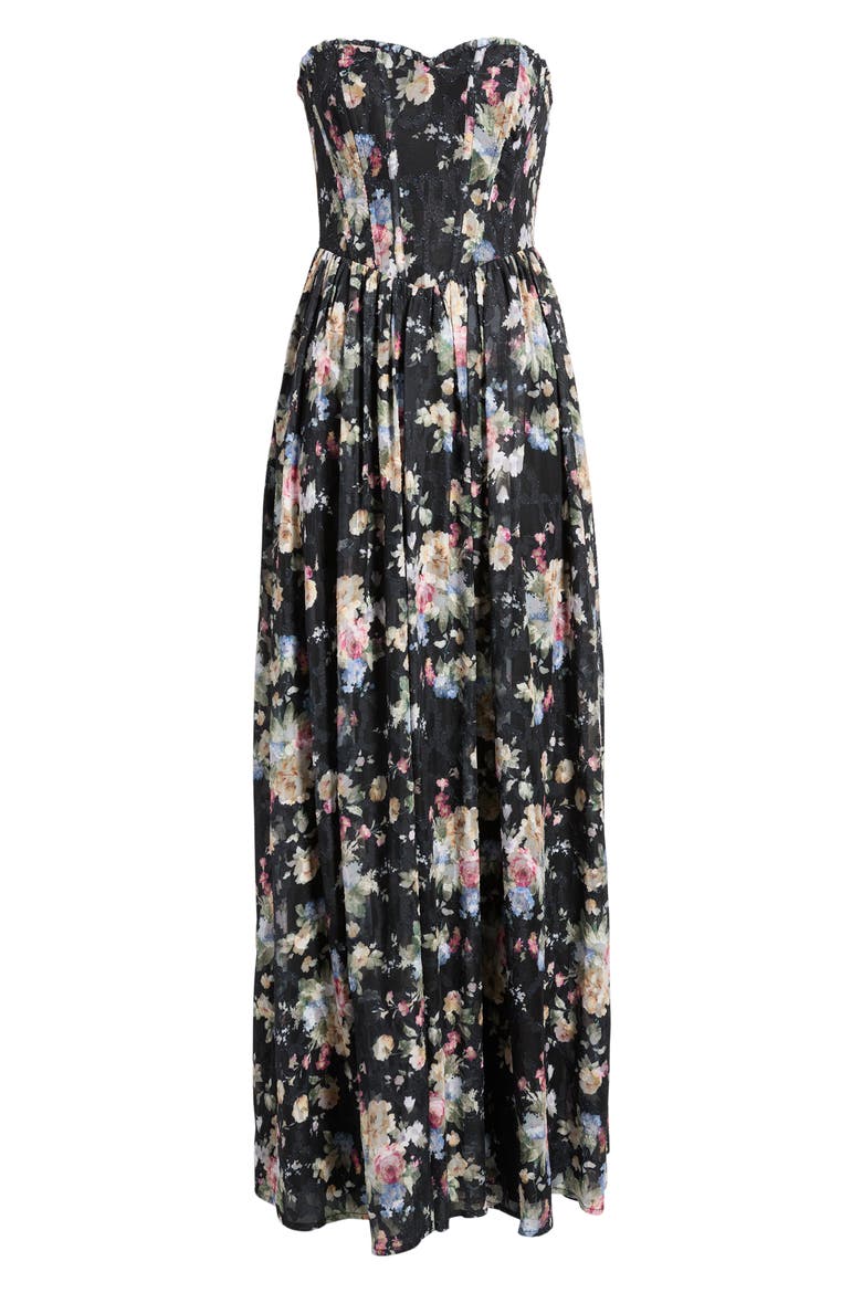 Remi Floral Corset Maxi Gown, Alternate, color, BLACK MULTI