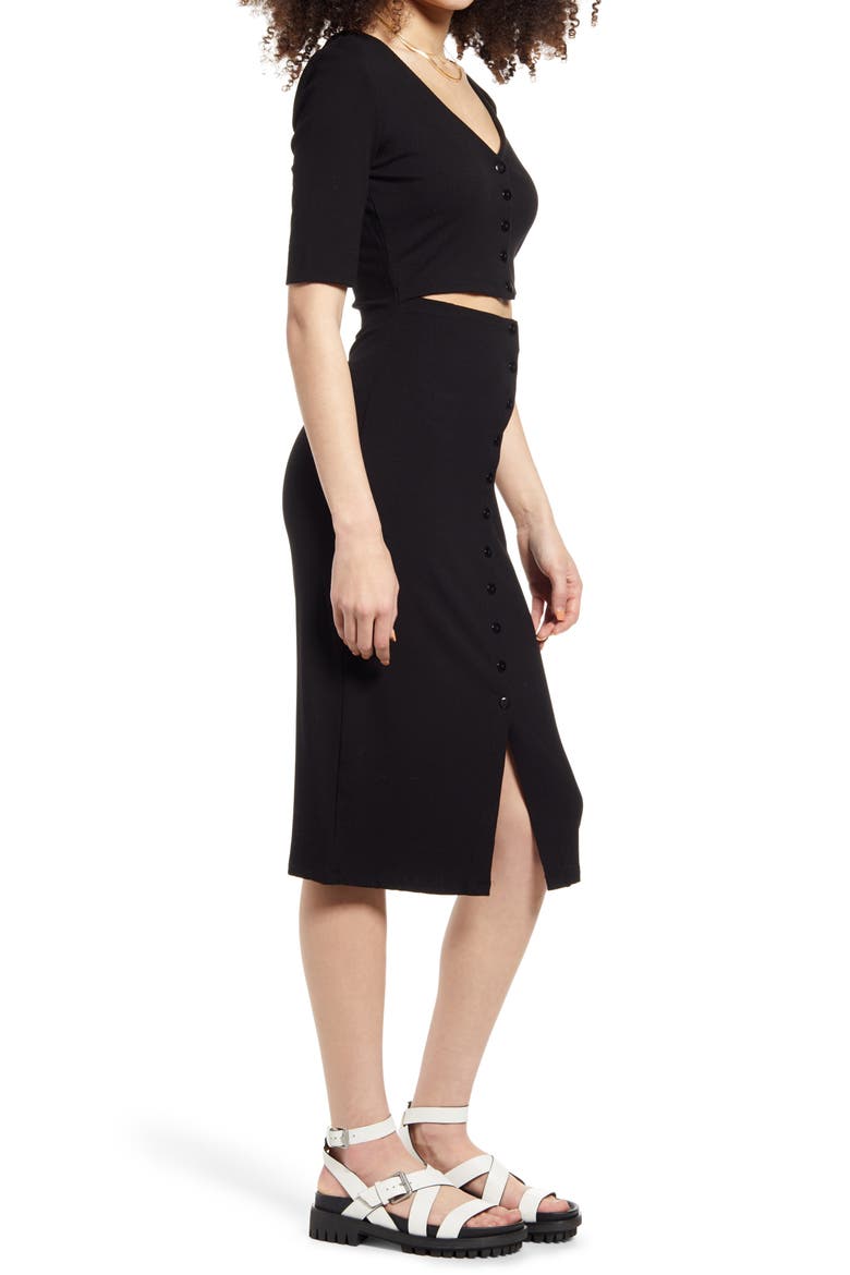 Cutout Rib Dress, Alternate, color, BLACK