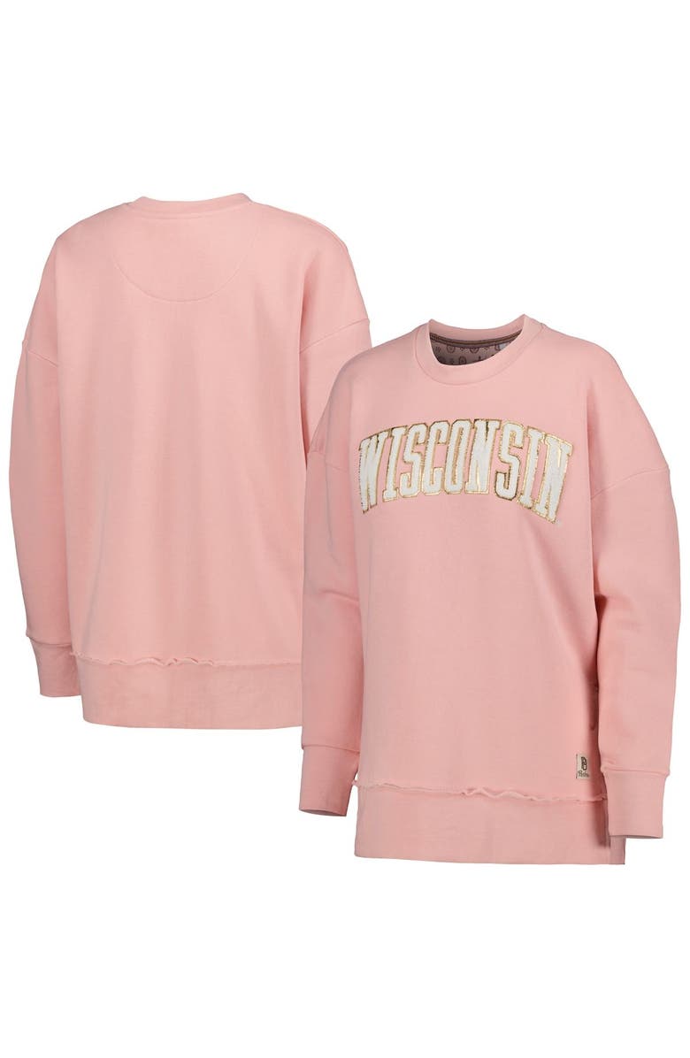 PRESSBOX Women's Pressbox Pink Wisconsin Badgers La Jolla Fleece Pullover Sweatshirt, Main, color, 