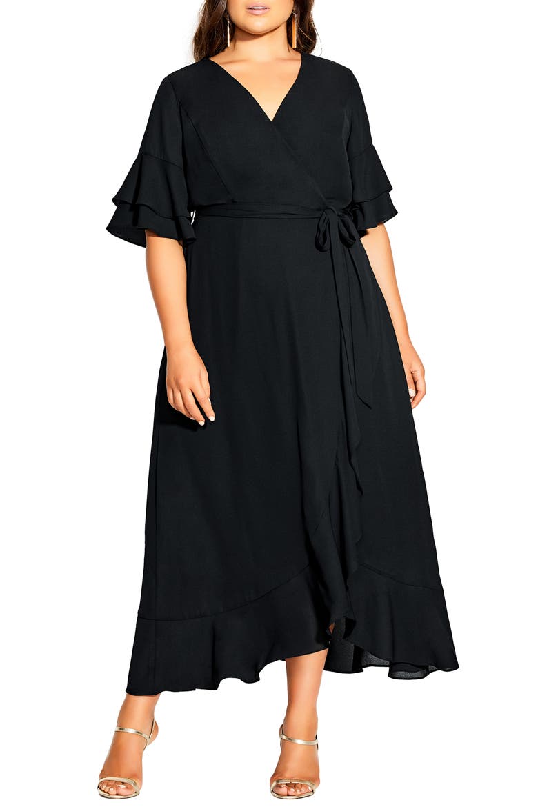 Flutter Me Wrap Maxi Dress, Main, color, BLACK