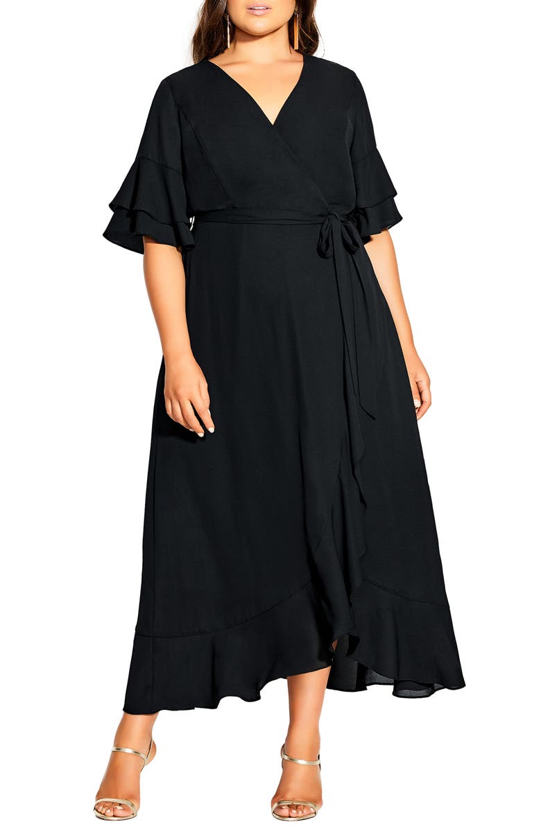 City Chic Flutter Me Wrap Maxi Dress, Main, color, 