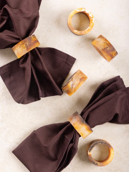 Gauri Kohli Kampai Napkin Rings, Set Of 6 In Brown