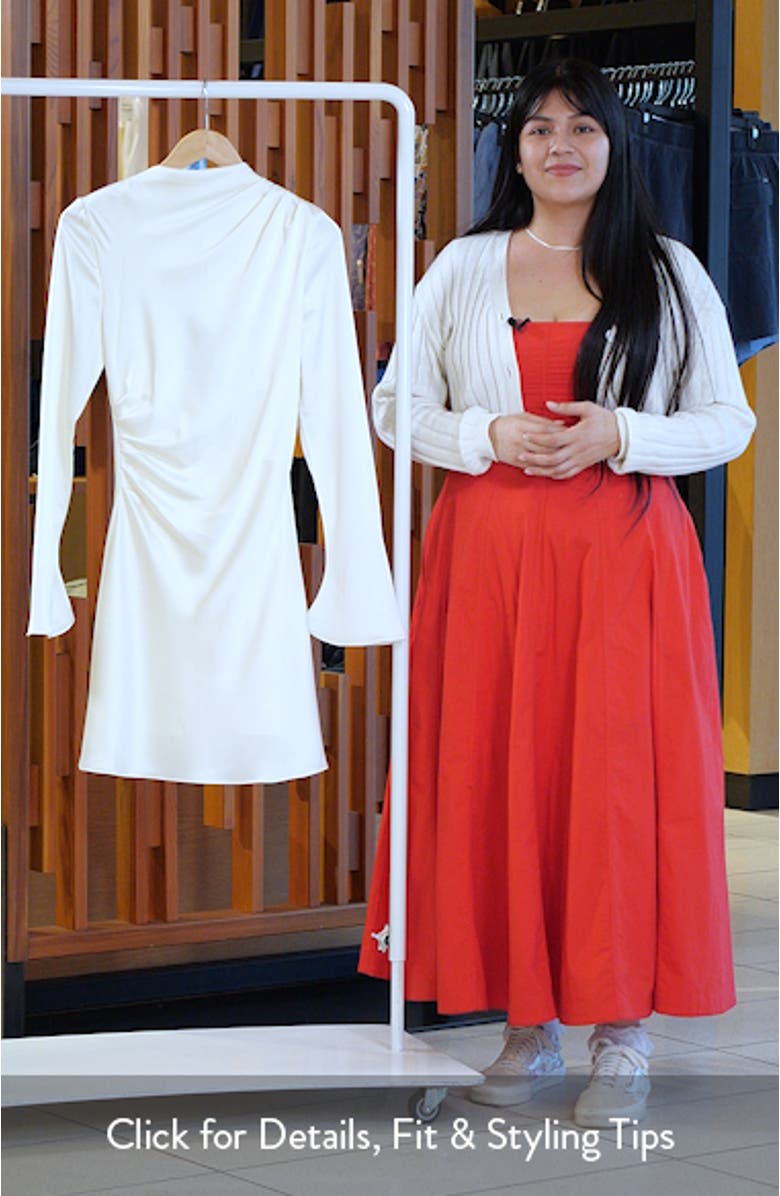 Lulu Pleated Long Sleeve Satin Minidress, sales video thumbnail