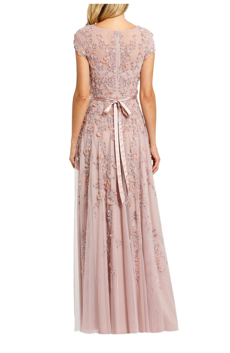 Mac Duggal Petite Floral Embellished Cap Sleeve Gown, Alternate, color, Mocha