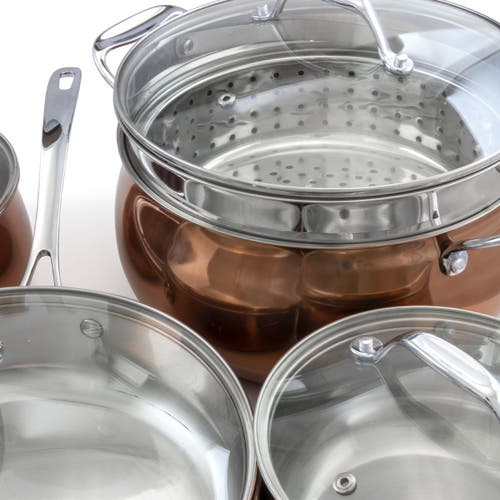 Oster Carabello 9 Piece Stainless Steel Cookware Combo Set In Brown