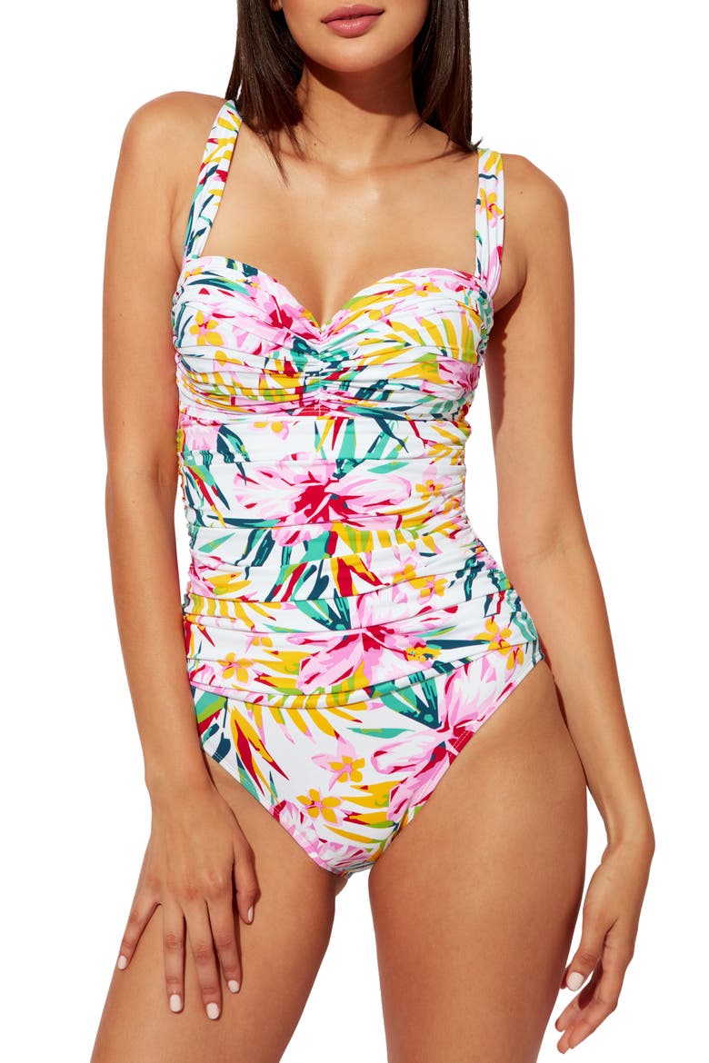 Beachy Keen Shirred One-Piece Swimsuit, Main, color, MULTI COLORED