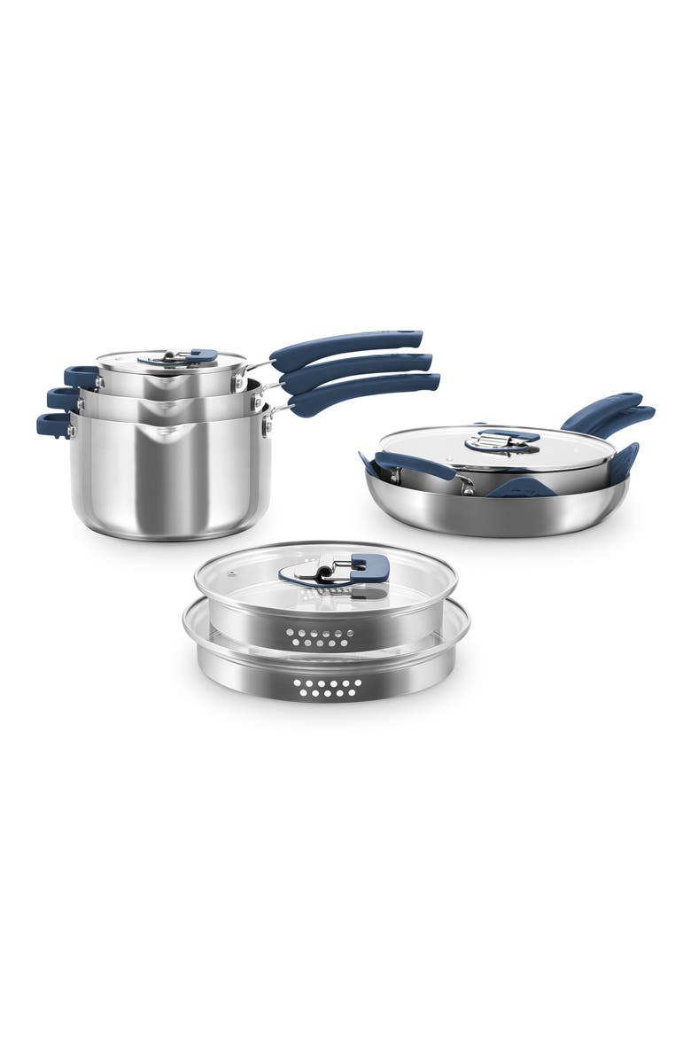 Zakarian by Dash TruPro 10-Piece Nonstick Stainless Steel Cookware Set, Main, color, BLUE