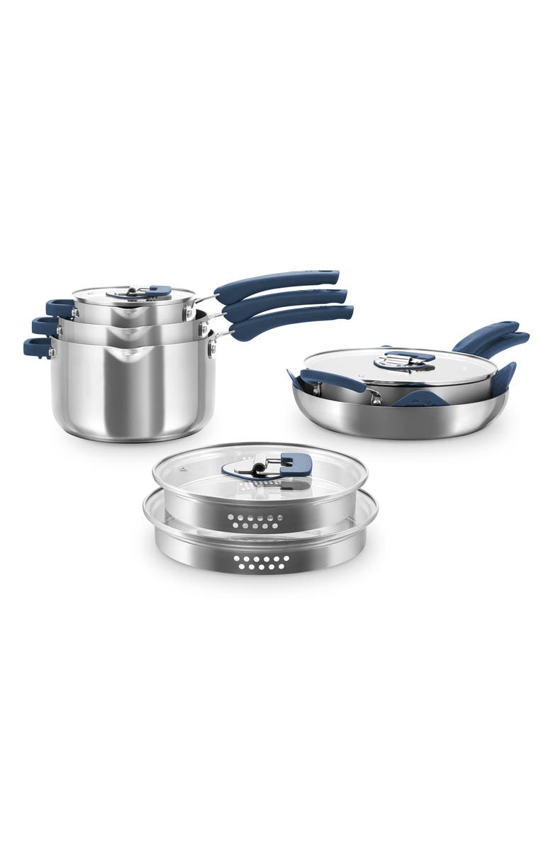 Dash Zakarian by Dash TruPro 10-Piece Nonstick Stainless Steel Cookware Set, Main, color, Blue