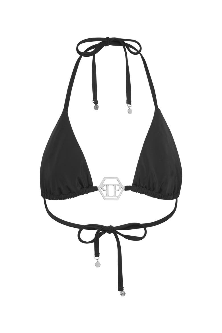 Swimwear Top Triangle Bra Crystal Hexagon Women, Alternate, color, black