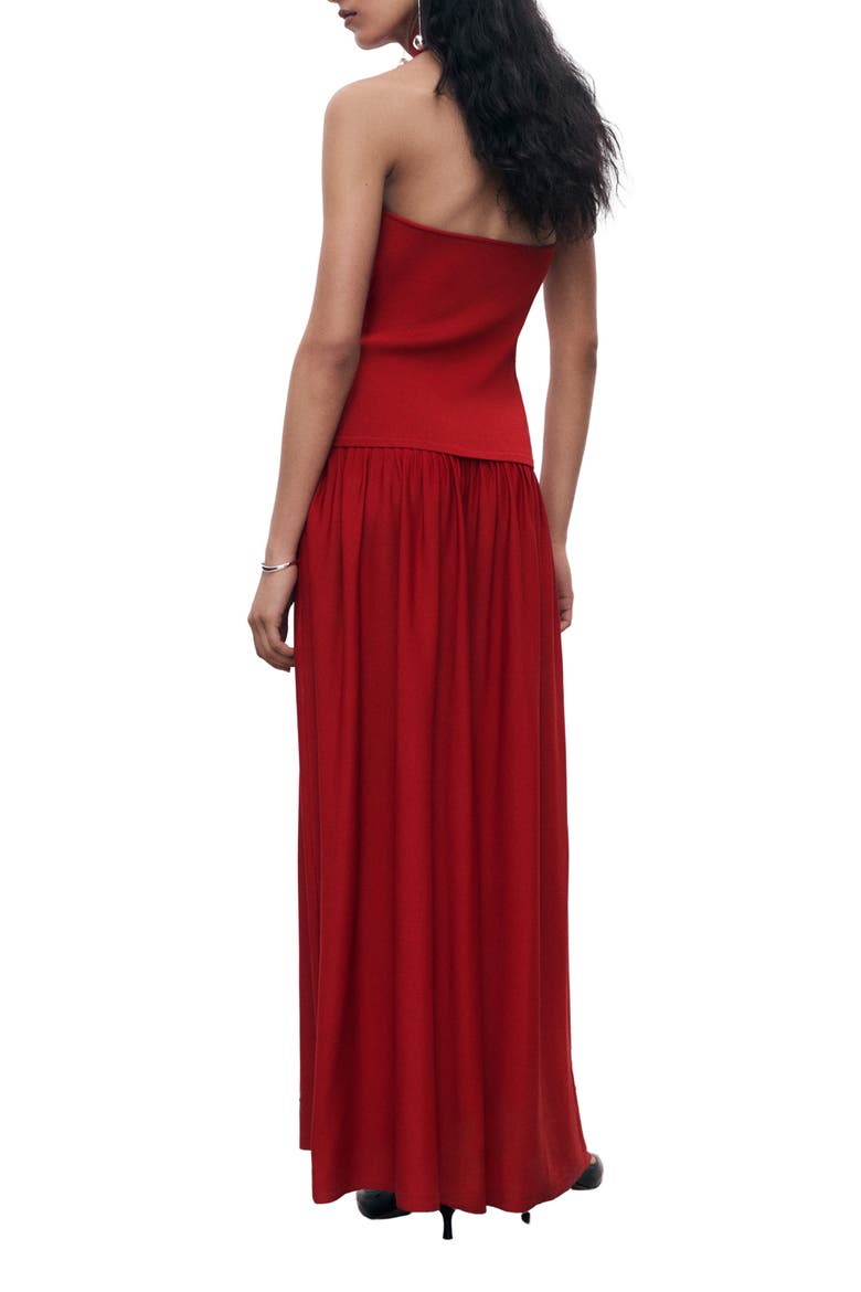 Halter Mixed Media Dress, Alternate, color, RED
