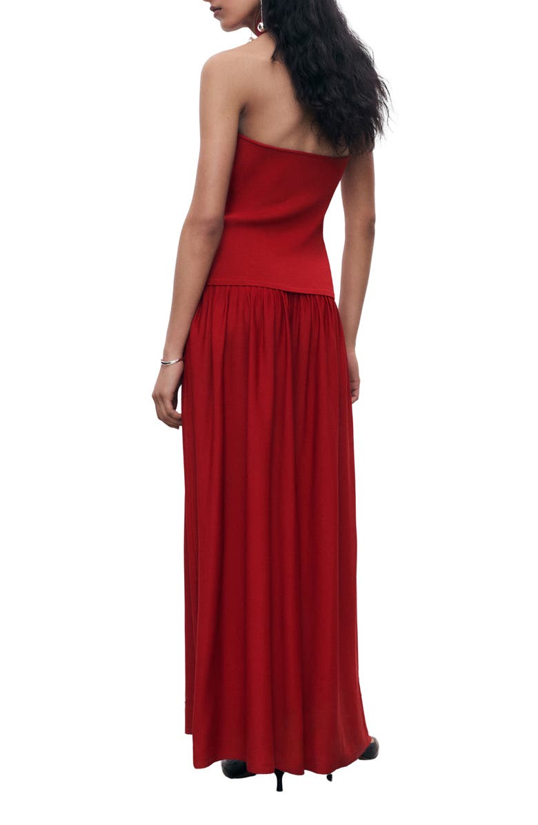 MANGO Halter Mixed Media Dress, Alternate, color, Red