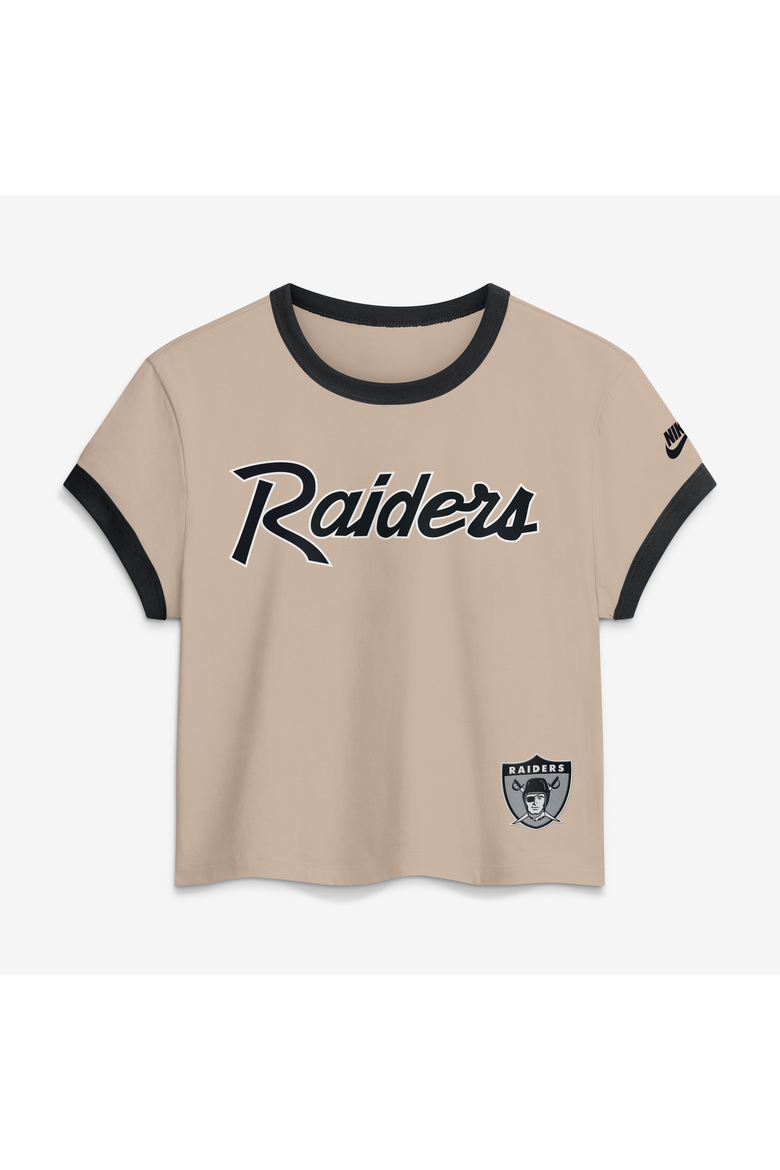Women's Nike Cream Las Vegas Raiders Rewind Ringer Mod Cropped T-Shirt, Main, color, Cream