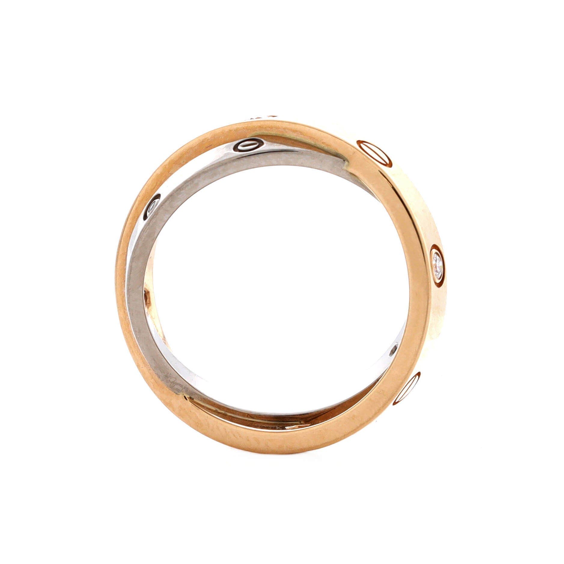 Love 6 Diamonds Double Ring 18K Rose Gold and 18K White Gold with Diamonds, Alternate, color, Metallic Gold