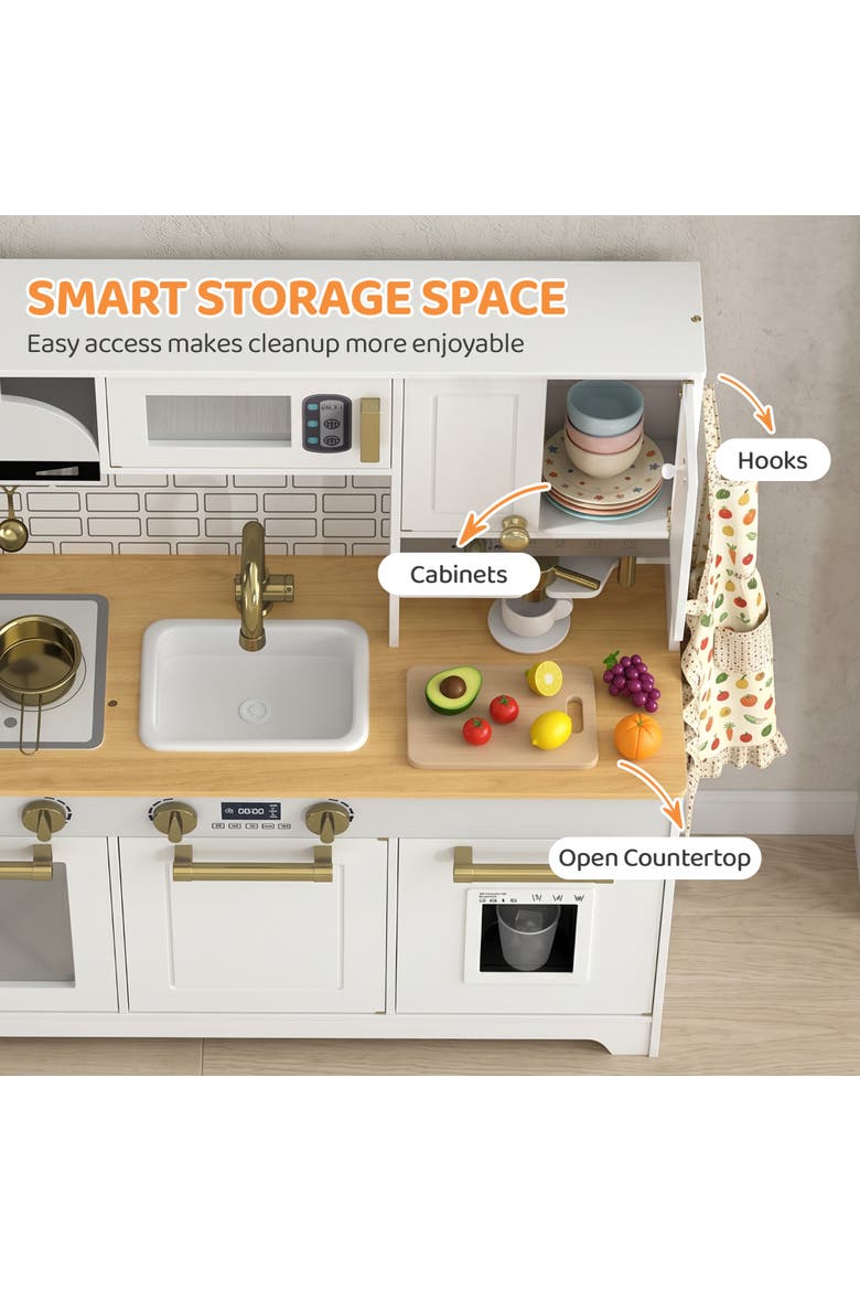 Kids Play Kitchen Set with Sink, Stove, Coffee Maker, Ice Maker, Oven, White, Alternate, color, White