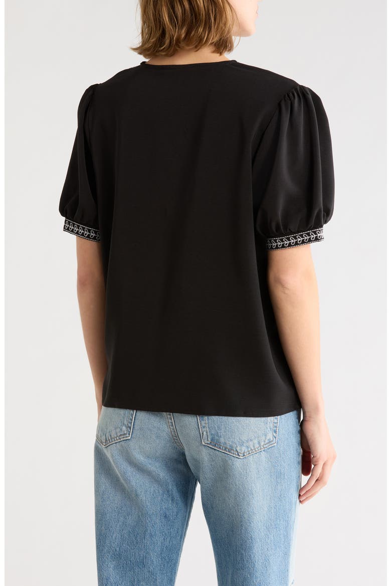 Embroidered Puff Sleeve Top, Alternate, color, BLACK