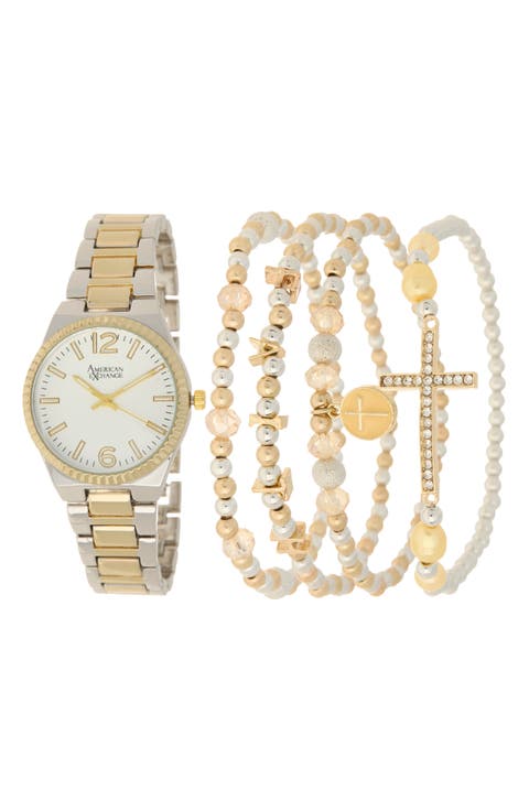 Two-Tone Bracelet Watch & Assorted Bracelets Set, 32mm