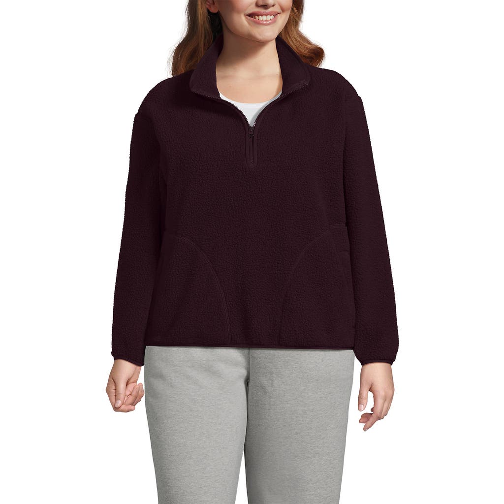 Lands' End Plus Size Half Zip Cozy High Pile Fleece Pullover In Burgundy