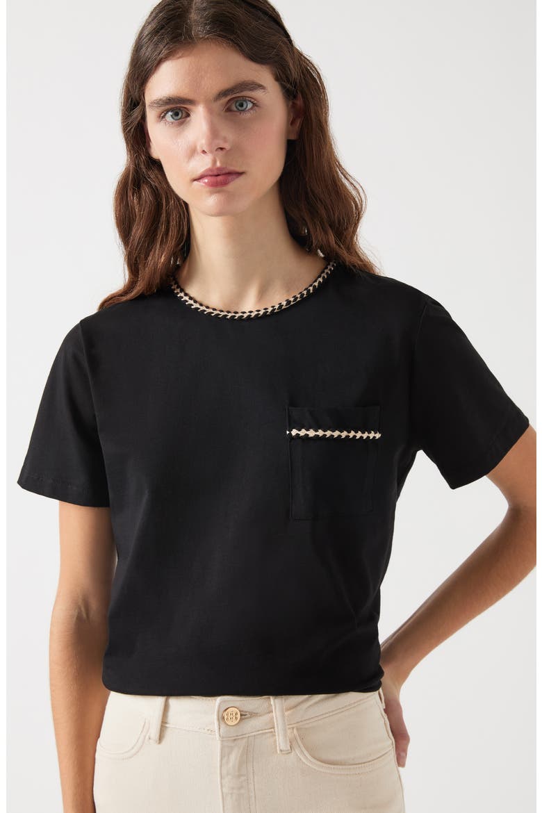 Vita Braided Trim Cotton T-Shirt, Alternate, color, BLACK CREAM