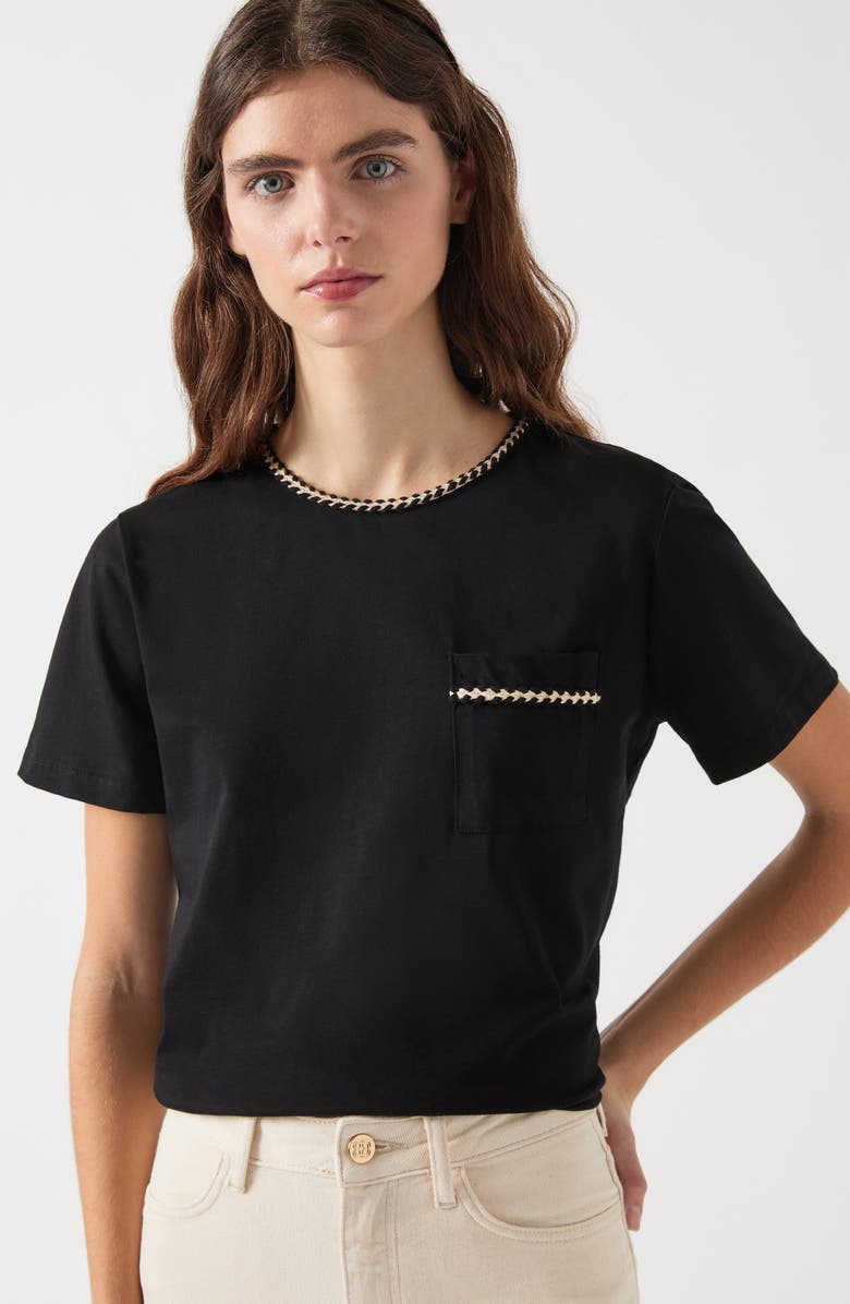 LK Bennett Vita Braided Trim Cotton T-Shirt, Alternate, color, 