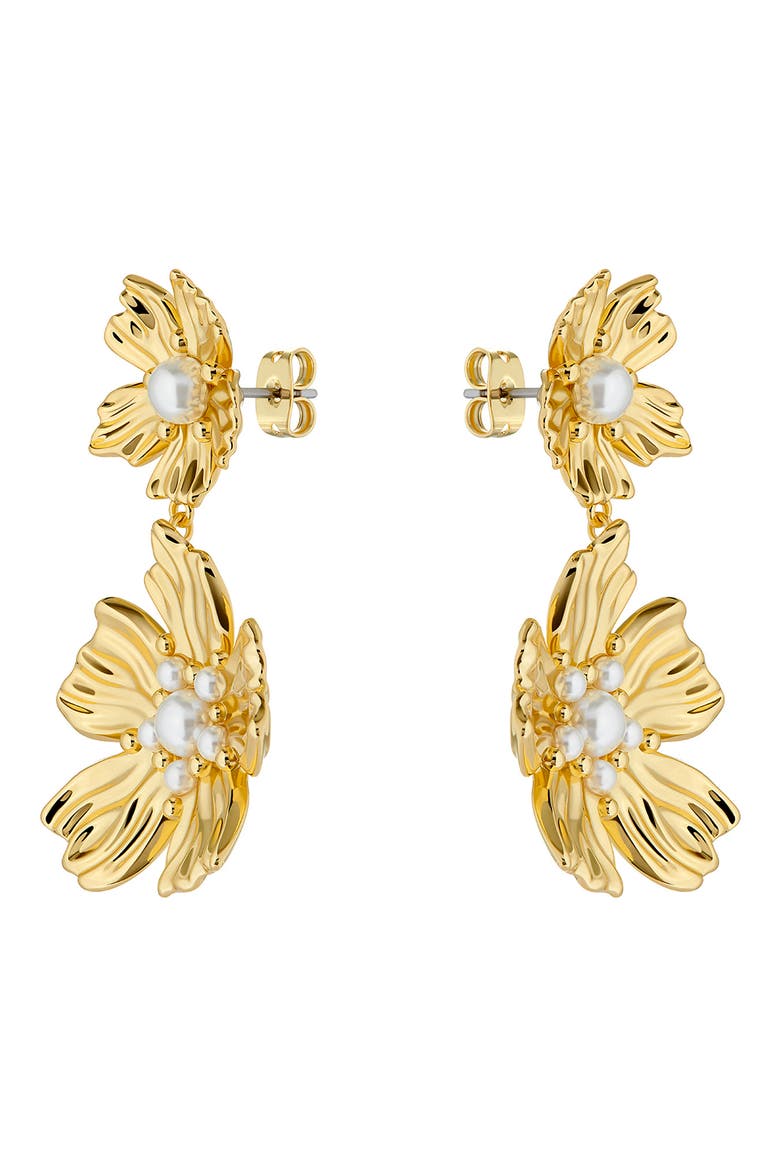 Petaria Imitation Pearl Flower Statement Drop Earrings, Alternate, color, GOLD TONE PEARL