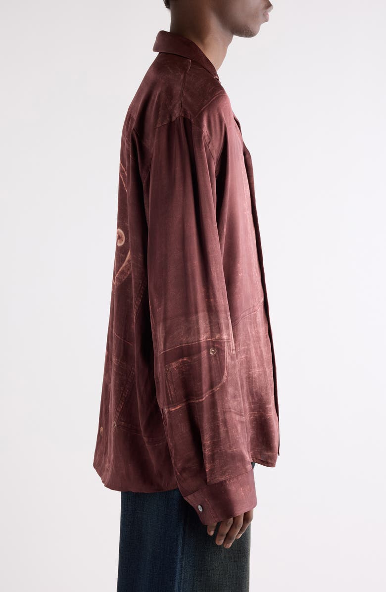 Acne Studios Soweno Trompe l'Oeil Print Button-Up Shirt, Alternate, color, Brown