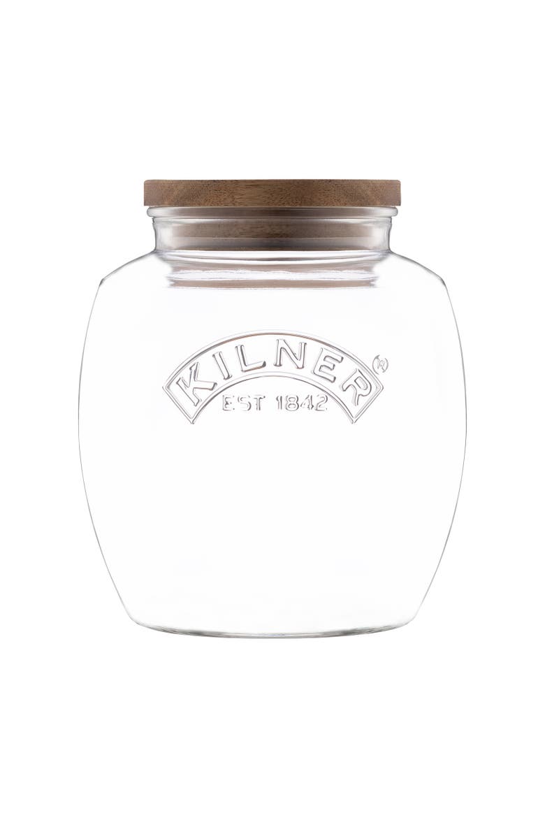 Universal Glass Storage Jar with Wooden Lid and Silicone Seal, Main, color, 6.9 in