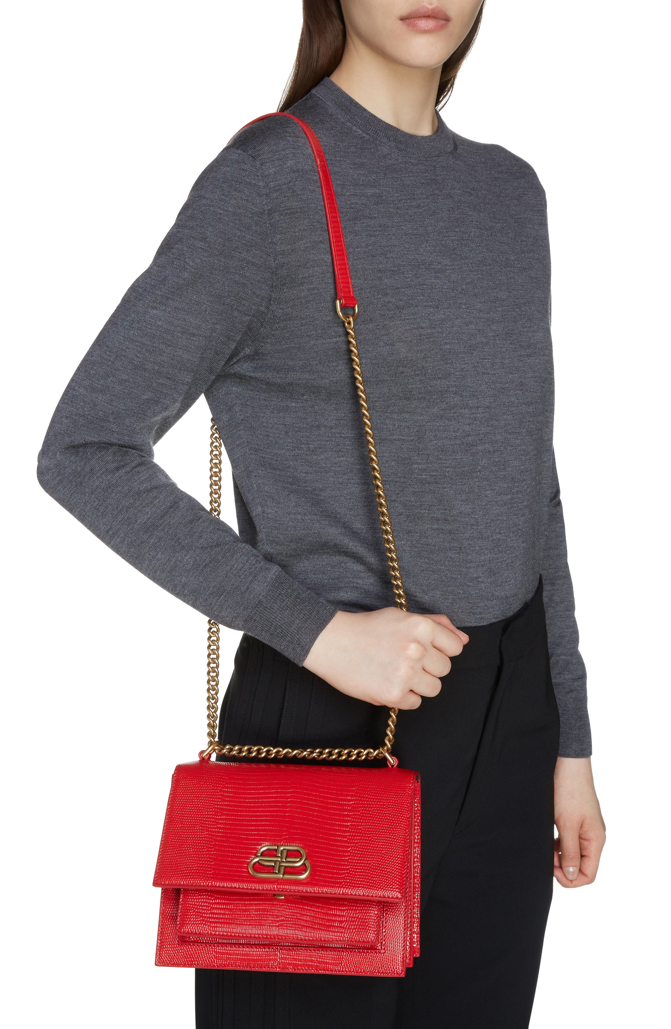 Balenciaga Sharp Reptile Embossed Lambskin Leather Shoulder Bag, Alternate, color, 