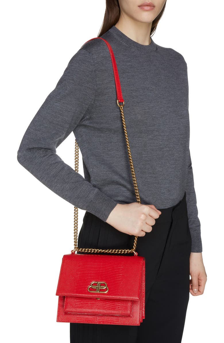 Balenciaga Sharp Reptile Embossed Lambskin Leather Shoulder Bag, Alternate, color,