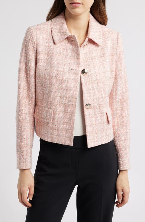 Anne Klein Collared Tweed Crop Jacket