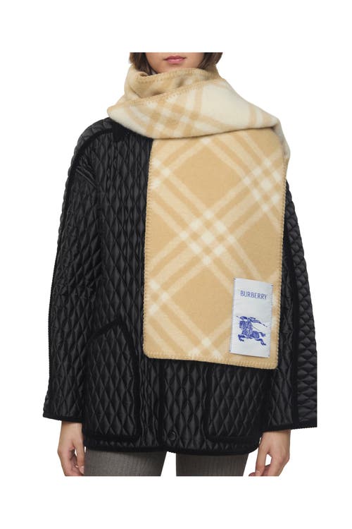 Burberry Check Wool Scarf In Brown