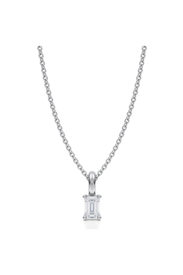 Emerald Solitaire Lab Diamond Pendant Necklace 14K White Gold, Main, color, White Gold