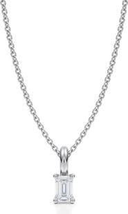 ALLUREZ Emerald Solitaire Lab Diamond Pendant Necklace 14K White Gold