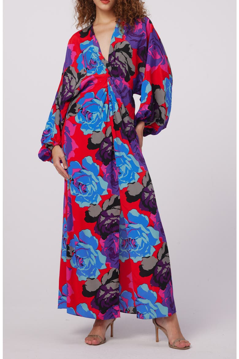 Print Long Sleeve Maxi Dress, Main, color, REDEMPTION ROSE BLUE RED