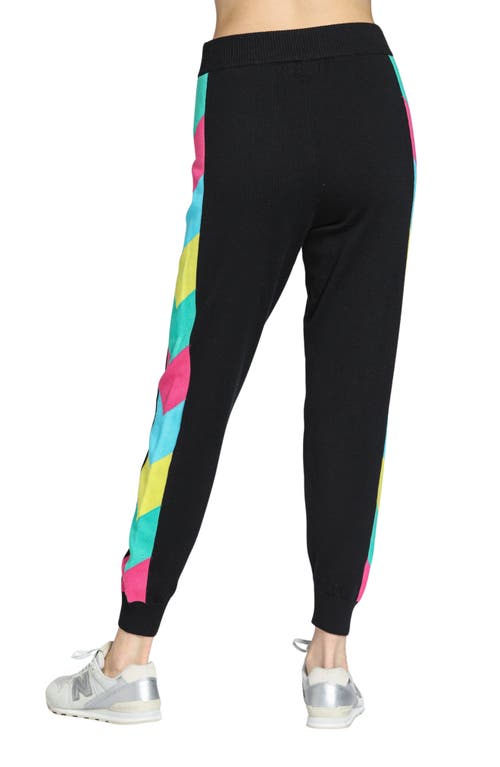 Apny Colorful Side Stripe High Waist Joggers In Black Multi
