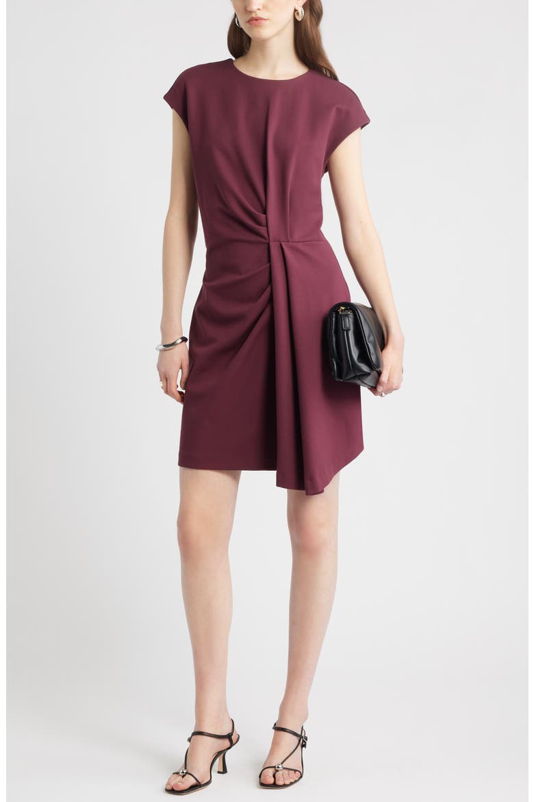 Pleated Ponte Minidress, Alternate, color, BURGUNDY ROYALE