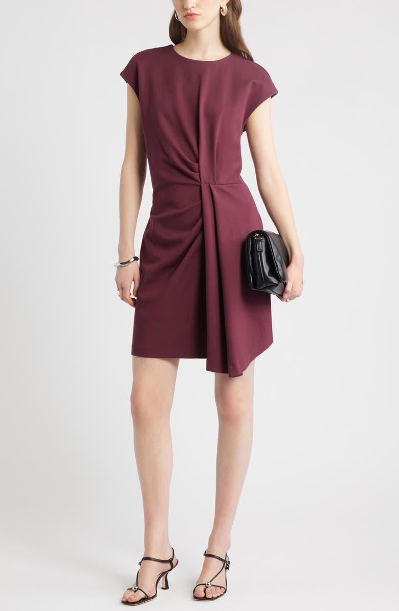 Nordstrom Pleated Ponte Minidress, Alternate, color, Burgundy Royale