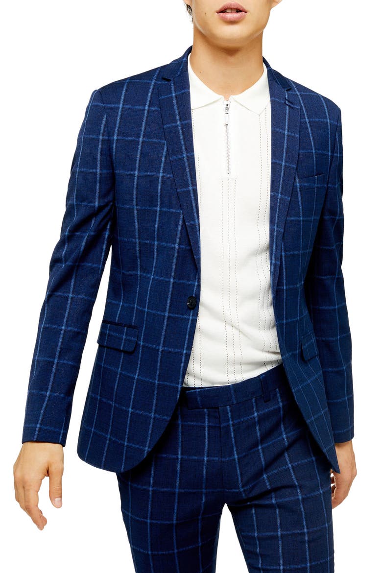 Page Windowpane Check Super Skinny Suit Jacket, Main, color, BLUE